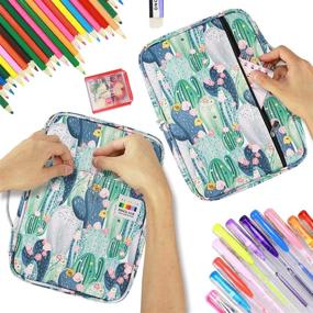 img 1 attached to 🌵 YOUSHARES Colored Pencil Case - 166 Slot Pen Organizer With Handy Wrap & Zipper, Multilayer Holder for Prismacolor Pencils & Gel Pens (Cactus)