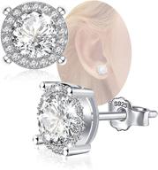 💎 round cubic zirconia stud earrings - hypoallergenic 14k white gold plated sterling silver cz earrings for women and girls logo