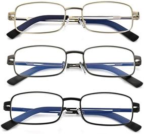 img 4 attached to 👓 Men's Metal Frame Spring Hinge Reading Glasses with Blue Light Blocking and UV Protection for Computer Use