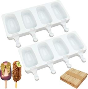 img 4 attached to 🍦 Sakolla 4-Cavity Large Silicone Ice Pop Molds - Set of 2, Homemade Oval Cake Popsicle Maker with 50 Wooden Sticks for DIY Ice Cream Bars