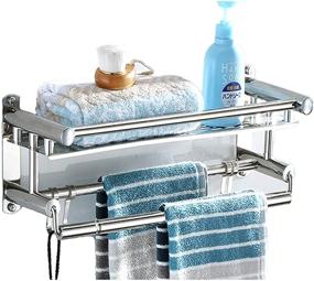 img 4 attached to BEKVÄMT Stainless Steel Shower Shelf with Towel Bar - Adhesive Bathroom Caddy for Drilling and No Drilling - Kitchen Spice Rack and Bath Organizer Shelves (40CM)