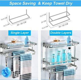 img 2 attached to BEKVÄMT Stainless Steel Shower Shelf with Towel Bar - Adhesive Bathroom Caddy for Drilling and No Drilling - Kitchen Spice Rack and Bath Organizer Shelves (40CM)