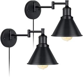 img 4 attached to 💡 Inustrial Swing Arm Wall Sconce with Plug-in Cord, On/Off Switch, and Black Finish - Set of 2 Wall Light Fixtures