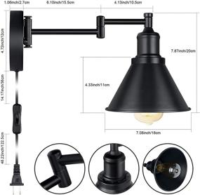 img 3 attached to 💡 Inustrial Swing Arm Wall Sconce with Plug-in Cord, On/Off Switch, and Black Finish - Set of 2 Wall Light Fixtures