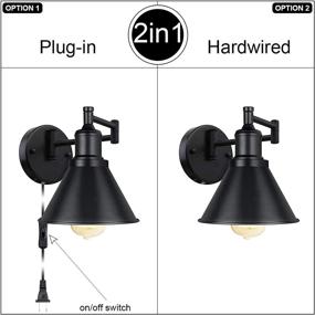 img 2 attached to 💡 Inustrial Swing Arm Wall Sconce with Plug-in Cord, On/Off Switch, and Black Finish - Set of 2 Wall Light Fixtures