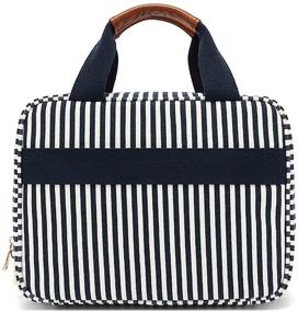 img 3 attached to 💧 Blue Stripe Water Resistant Hanging Toiletry Bag - Medium Size Travel Cosmetic Organizer with Large Capacity and Foldable Design, including Small Pouch