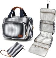 💧 blue stripe water resistant hanging toiletry bag - medium size travel cosmetic organizer with large capacity and foldable design, including small pouch logo