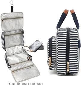 img 2 attached to 💧 Blue Stripe Water Resistant Hanging Toiletry Bag - Medium Size Travel Cosmetic Organizer with Large Capacity and Foldable Design, including Small Pouch