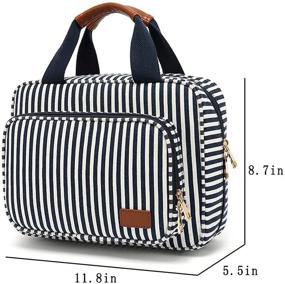 img 1 attached to 💧 Blue Stripe Water Resistant Hanging Toiletry Bag - Medium Size Travel Cosmetic Organizer with Large Capacity and Foldable Design, including Small Pouch