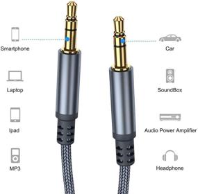 img 3 attached to AkoaDa 4 фута / 1.2 метра Вспомогательный аудиокабель, плетенный из нейлона, мужской-мужской Аксессуарный кабель для автомобилей/домашних стереосистем, наушников | Совместим с iPhone, iPod, iPad, Sony, Beats, Echo Dot | 2 штуки, серый.