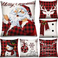 set of 6 christmas buffalo plaid throw pillow covers - 18 x 18 inch holiday saying pillow cases in black and red plaid - xmas winter living room bedroom sofa decor логотип