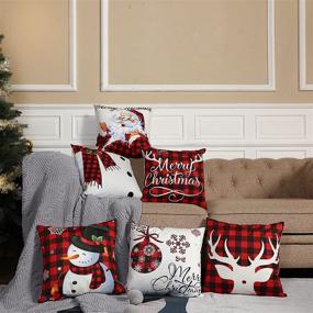 img 3 attached to Set of 6 Christmas Buffalo Plaid Throw Pillow Covers - 18 x 18 Inch Holiday Saying Pillow Cases in Black and Red Plaid - Xmas Winter Living Room Bedroom Sofa Decor