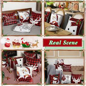 img 1 attached to Set of 6 Christmas Buffalo Plaid Throw Pillow Covers - 18 x 18 Inch Holiday Saying Pillow Cases in Black and Red Plaid - Xmas Winter Living Room Bedroom Sofa Decor