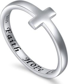 img 4 attached to 🙏 Sterling Silver Sideways Cross Ring with Inspirational Motto: Faith, Hope, Love - Available in Sizes 5-10