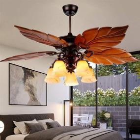 img 3 attached to 🌴 Indoor Tropical Ceiling Fan with Wooden Palm Leaf Blades and Chandelier Light, 52 Inch, Remote and Rustic Bronze Finish