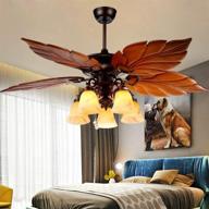 🌴 indoor tropical ceiling fan with wooden palm leaf blades and chandelier light, 52 inch, remote and rustic bronze finish логотип