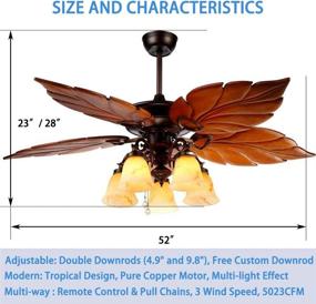 img 2 attached to 🌴 Indoor Tropical Ceiling Fan with Wooden Palm Leaf Blades and Chandelier Light, 52 Inch, Remote and Rustic Bronze Finish