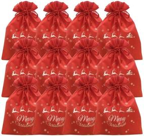 img 4 attached to 🎁 AllMatch 12 Packs Christmas Bags: 11.8"x 15.7" Drawstring Fabric Present Wrapping Bag Party Favors - Festive & Versatile Gift Packaging