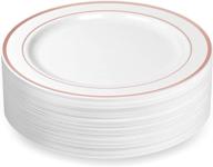 🌹 50-pack of large white disposable dinner plates with rose gold rim - real china look, perfect for weddings, parties, catering - heavy duty, non-toxic - by bloomingoods logo