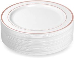 img 4 attached to 🌹 50-Pack of Large White Disposable Dinner Plates with Rose Gold Rim - Real China Look, Perfect for Weddings, Parties, Catering - Heavy Duty, Non-Toxic - by BloominGoods