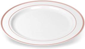 img 2 attached to 🌹 50-Pack of Large White Disposable Dinner Plates with Rose Gold Rim - Real China Look, Perfect for Weddings, Parties, Catering - Heavy Duty, Non-Toxic - by BloominGoods