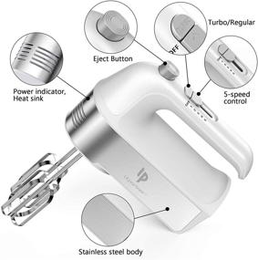 img 3 attached to 🍰 Electric Hand Mixer with Scale Cup Storage Case, 450W Kitchen Mixers - Turbo Boost/Self-Control Speed + 5 Speeds + Eject Button + 5 Stainless Steel Accessories - Ideal for Whipping Dough, Cream, Cake