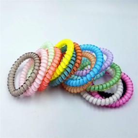 img 1 attached to 💫 Set of 15 Spiral Hair Ties in Candy Colors - Multicolor Elastic Coil Hair Ties, Small Spiral Hair Ties with No Crease, Telephone Cord Plastic Hair Ties