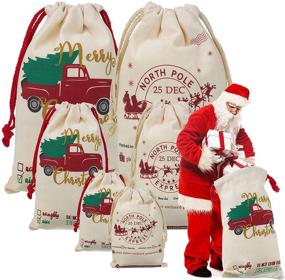 img 4 attached to Christmas Santa Sack Drawstring Canvas Bags: Festive Xmas Present Filler & Party Decor Supplies in 3 Sizes (Large, Medium, Small)