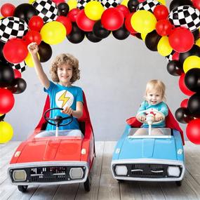 img 3 attached to 🎈 Ultimate 121-Piece Racing Car Balloons Arch Set for Party Decorations with Red, Black & Yellow Balloons, Checkered Foil Balloons, Glue Point Dots, and Roll Tape