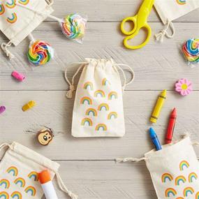 img 3 attached to Rainbow Party Favor Bags - 12-Pack Mini Canvas Drawstring Treat Gift Pouches, Rainbow Party Supplies for Kids Birthdays, Unicorn Parties, and Rainbows with Gold Glitter - 4 x 6 Inches
