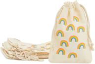 rainbow party favor bags - 12-pack mini canvas drawstring treat gift pouches, rainbow party supplies for kids birthdays, unicorn parties, and rainbows with gold glitter - 4 x 6 inches logo