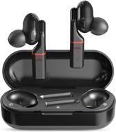🎧 true wireless earbuds bluetooth 5.0: sport in-ear tws mini headset with deep bass, hd sound, waterproof, noise cancelling mic, 40 hours playtime - black logo