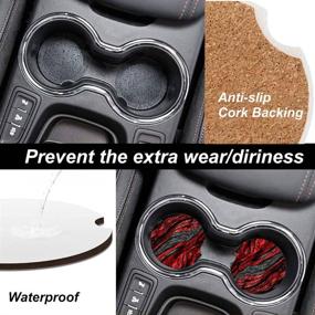 img 2 attached to 🚗 Stylish Black Red Wood Grain Ceramic Cup Holders for Cars - Pack of 2, with Absorbent and Convenient Finger Notch for Women/Men