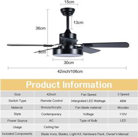 img 2 attached to 🌀 PASUTO 42-Inch Ceiling Fan with LED Light Kit, Remote Control, Indoor/Outdoor Use, 5 Blades (Black)