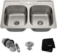 🔝 premium quality kraus ktm33: 33-inch topmount stainless steel kitchen sink - 50/50 double bowl design with 18 gauge durability логотип