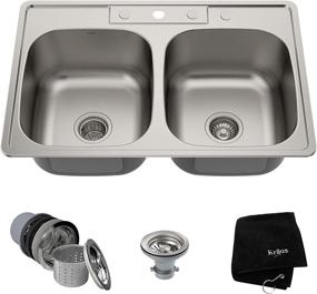 img 4 attached to 🔝 Premium Quality Kraus KTM33: 33-Inch Topmount Stainless Steel Kitchen Sink - 50/50 Double Bowl Design with 18 Gauge Durability