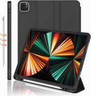 📱 imieet new ipad pro 12.9 case 2021 (5th gen) with pencil holder - supports ipad 2nd pencil charging/pairing, trifold stand smart case with soft tpu back, auto wake/sleep (black) logo