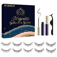 👀 veshely natural magnetic eyelashes and eyeliner kit - 5 pairs short magnetic eyelashes for a natural look, 2 tubes of strong magnetic eyeliner waterproof, 3d fake false reusable magnetic lashes - no glue needed! logo