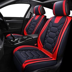 img 2 attached to 🚗 OASIS AUTO OS-004 Leather Car Seat Covers, Faux Leatherette Automotive Vehicle Cushion Cover for 5 Passenger Cars & SUV - Universal Fit Set for Auto Interior Accessories in Black & Red