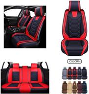 🚗 oasis auto os-004 leather car seat covers, faux leatherette automotive vehicle cushion cover for 5 passenger cars & suv - universal fit set for auto interior accessories in black & red logo