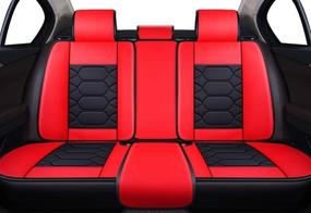 img 1 attached to 🚗 OASIS AUTO OS-004 Leather Car Seat Covers, Faux Leatherette Automotive Vehicle Cushion Cover for 5 Passenger Cars & SUV - Universal Fit Set for Auto Interior Accessories in Black & Red