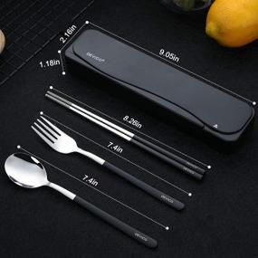 img 3 attached to DEVICO Travel Utensils Kit - 4pcs Stainless Steel Cutlery Set - Portable Camp Reusable Flatware Silverware with Case (Black) - Includes Fork, Spoon, Chopsticks