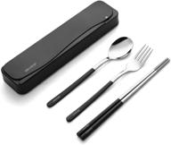 devico travel utensils kit - 4pcs stainless steel cutlery set - portable camp reusable flatware silverware with case (black) - includes fork, spoon, chopsticks logo