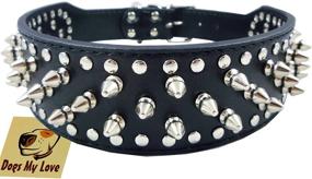 img 4 attached to 🐶 Premium Spiked Studded Dog Collar: 19"-22" Black Faux Leather, 37 Spikes 60 Studs - Perfect for Pitbulls and Boxers