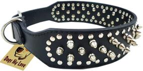 img 2 attached to 🐶 Premium Spiked Studded Dog Collar: 19"-22" Black Faux Leather, 37 Spikes 60 Studs - Perfect for Pitbulls and Boxers