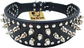 img 3 attached to 🐶 Premium Spiked Studded Dog Collar: 19"-22" Black Faux Leather, 37 Spikes 60 Studs - Perfect for Pitbulls and Boxers