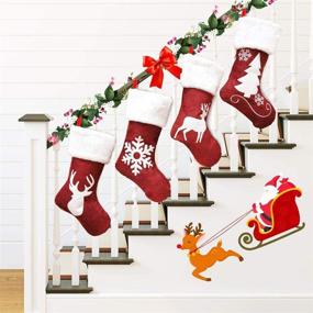 img 3 attached to 🎅 Vanteriam 19 Inch Large Red Burlap Christmas Stockings with Reindeer and Plush Faux Fur Cuff - 4 Pack for Family Holiday Xmas Party Decorations