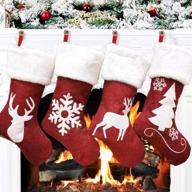 🎅 vanteriam 19 inch large red burlap christmas stockings with reindeer and plush faux fur cuff - 4 pack for family holiday xmas party decorations логотип