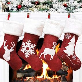 img 4 attached to 🎅 Vanteriam 19 Inch Large Red Burlap Christmas Stockings with Reindeer and Plush Faux Fur Cuff - 4 Pack for Family Holiday Xmas Party Decorations