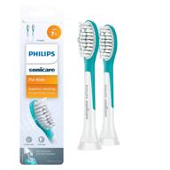 philips sonicare для детей 7+ оригинальные сменные насадки для зубных щеток - 2 насадки, бирюзовый и белый, стандартные - hx6032/94 логотип
